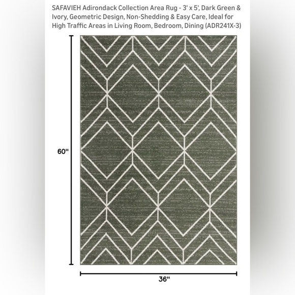 New Safavieh Adirondack Rug in Green and Cream 3’x5’ - Picture 2 of 7
